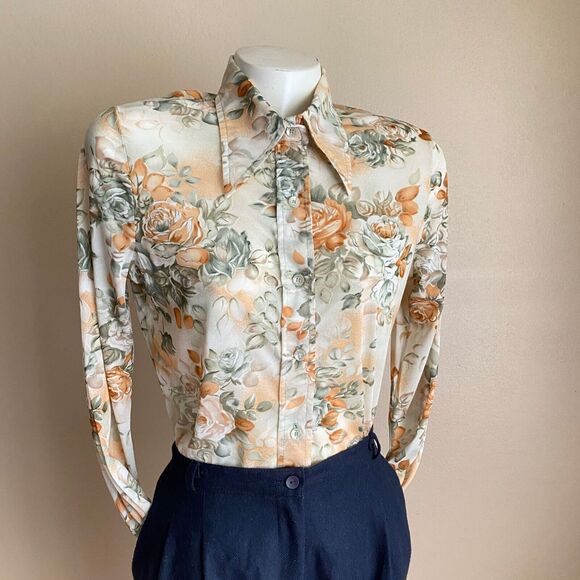 Vintage By Bogart of Texas Size 14 Floral Women's Blouse Pointy Collar Peachy - Picture 1 of 10